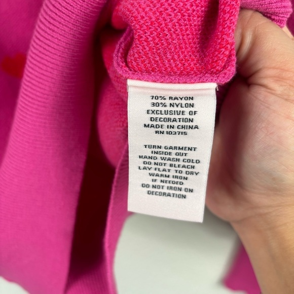 Nanette Lepore Pink Sweater with Red Hearts Crew Neck NWT New size small - Picture 6 of 6